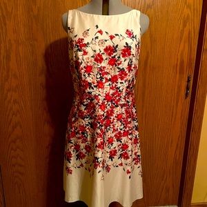 Ann Taylor Red and Cream Floral Midi Dress